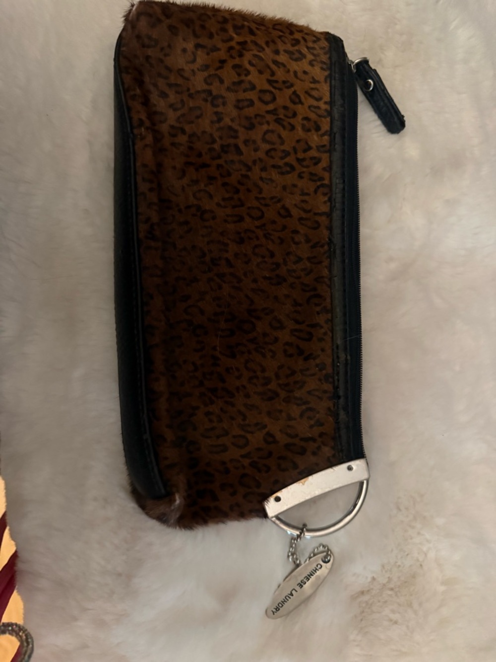 Chinese Laundry Brown Leopard Print Wristlet Clutch with Black Trim